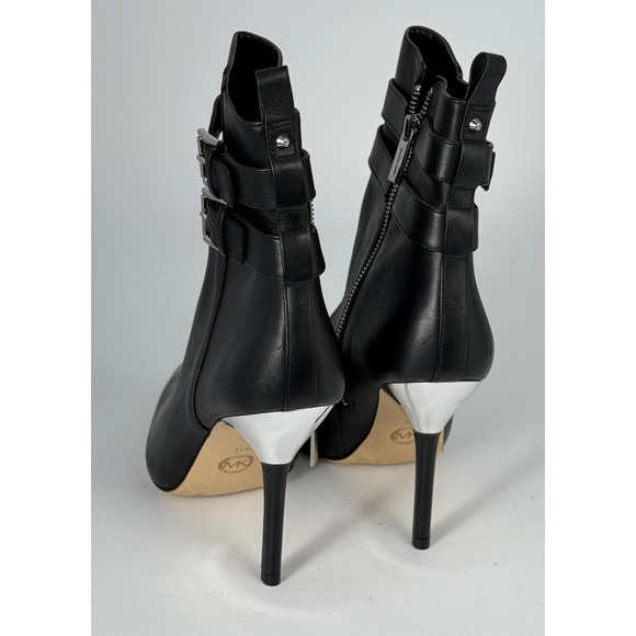 NEW MICHAEL KORS BLACK AMAL LEATHER STILETTO ANKLE BOOTIES BOOTS SIZE 10 - Picture 4 of 10